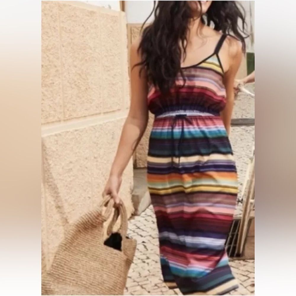 Athleta Havana Colorful Striped Pocket Dress Casual Small